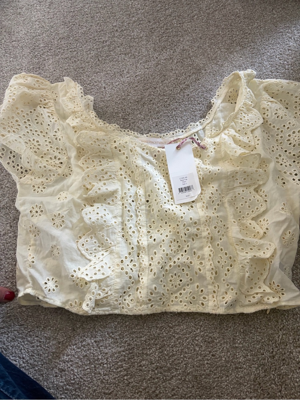 NWT LoveShackFancy Cream Eyelet Ruffle Top Butter Yellow Size Large